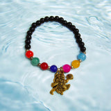 7 Chakra Bracelet with Black Agate & Hanuman Ji Symbol - For Spiritual Balance, Strength, and Protection