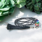 7 Chakra Mala with 6mm Lava and Agate Beads featuring Buddha Charm for Meditation and Healing