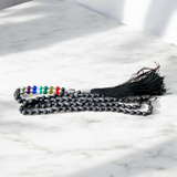 7 Chakra Mala with 6mm Lava and Agate Beads featuring Buddha Charm for Meditation and Healing