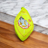 A beautifully crafted Laddu Gopal Gaumukhi Bag designed for storing Jaap Mala and other devotional items. The bag features a spiritual Gaumukhi design and is made from durable, high-quality fabric.