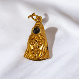 A gold-plated Hanuman Chalisa locket with intricate laser etching and a matching chain, symbolizing spiritual protection and devotion