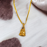 A gold-plated Hanuman Chalisa locket with intricate laser etching and a matching chain, symbolizing spiritual protection and devotion