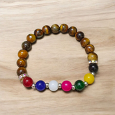 A stretchable bracelet made with 7 types of agate stones (Hakik) and natural Tiger Eye beads, featuring 8mm polished stones—perfect for protection, focus, and healing