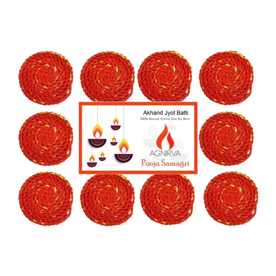 Akhand Jyot Baati Pure Cotton Kalava Wicks Mauli Batti for continuous flame during pooja and rituals.