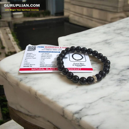 Black Agate Bracelet with 8MM natural beads, lab certified, stretchable design, offering protection, grounding, and courage.