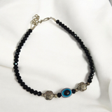 Black Crystal Beads Anklet with Evil Eye Symbol for Unisex