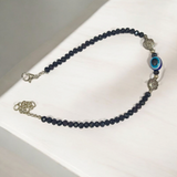 Black Crystal Beads Anklet with Evil Eye Symbol for Unisex