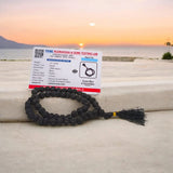 Black Rudraksha Mala 54+1 beads, also called Kaali Rudraksha ki Mala, featuring 7MM beads, lab certified, perfect for jaap and meditation.