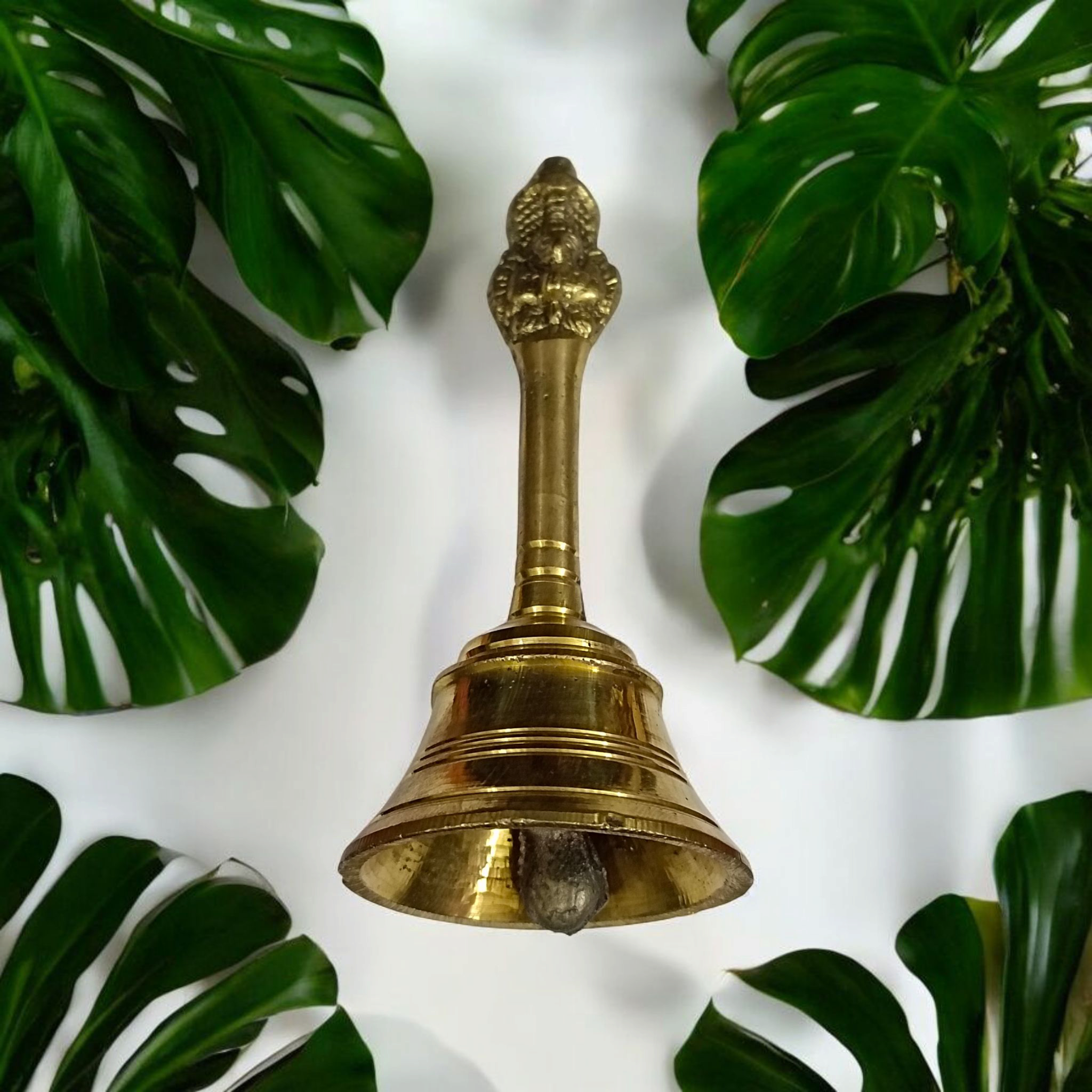 Brass Pooja Bell with a traditional design, perfect for use during temple or home pooja ceremonies.