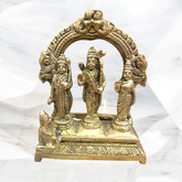 Brass Ram Darbar Murti featuring Lord Ram, Goddess Sita, Lord Lakshman, and Lord Hanuman – a divine idol for worship and protection.