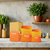 Chandan Kesar Kumkum Set of 2, ideal for daily puja, tilak, and writing Vedic yantras, made with pure sandalwood and saffron to enhance spiritual rituals.