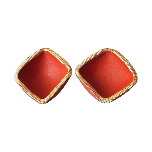 Charmukhi Deepak Charmukhi Diya Set of 2 made from 100% soil, painted in red, used for spiritual rituals and pujas