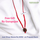 Free gift of 5 Mukhi Rudraksha with red knotted thread by Gurupujan, included with every prepaid order above Rs. 1499.