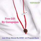 Free gift of 5 Mukhi Rudraksha with red knotted thread by Gurupujan, included with every prepaid order above Rs. 1499.