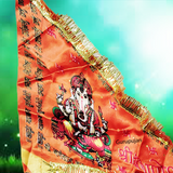 Ganesh Ji Jhanda (Ganpati Flag) with orange and yellow colors, featuring Lord Ganesh’s traditional design, ideal for decoration during Ganesh Chaturthi.