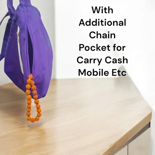 Gomukhi Bag with a vibrant Radha Krishna digital colourful print, made from 100% cotton, designed to store Japa Mala, prayer beads, and other spiritual items.