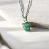 Green Aventurine Pendant with Metal Chain – African Green Jade Tumbled Healing Stone for Heart Chakra and Daily Wear