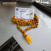 Haldi Mala crafted from natural turmeric beads, lab-certified, available for Jaap and wearing, offering health and purification benefits.