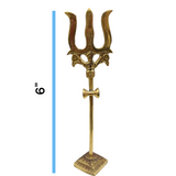 Handcrafted Brass Trishul with Damru figurine, a symbol of Lord Shiva’s power and protection, perfect for pooja rituals and home decor.