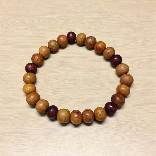 Handcrafted White and Red Sandalwood Bracelet with 8mm beads, stretchable, lab certified, ideal for meditation and daily spiritual use