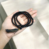 Image of Lab Certified Black Hakik Mala with 108+1 beads (6MM) for spiritual protection and meditation from Gurupujan