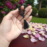 Image of Natural Black Rudraksha Mala 9+1 Beads with 5 Mukhi 7-8mm Lab Certified Beads for Meditation and Spiritual Healing