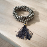 Image of Natural Raw Pyrite Mala with 108+1 beads (8mm size), lab certified and ideal for chanting, healing, and wealth attraction