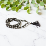 Image of Natural Raw Pyrite Mala with 108+1 beads (8mm size), lab certified and ideal for chanting, healing, and wealth attraction