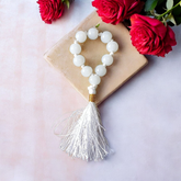 Image of Natural White Agate (Safed Hakik) Finger Mala with 9+1 Beads of 8mm size, Lab Certified, ideal for meditation, chanting, healing, and puja rituals