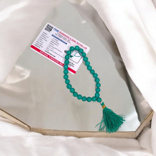 Image of Turquoise Mala - Natural Firoza 8MM Wrist Mala with lab certification from GuruPujan