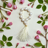 Image of a Natural Pearl Finger Mala with 9+1 lab-certified Moti beads, designed for meditation, peace, and emotional healing