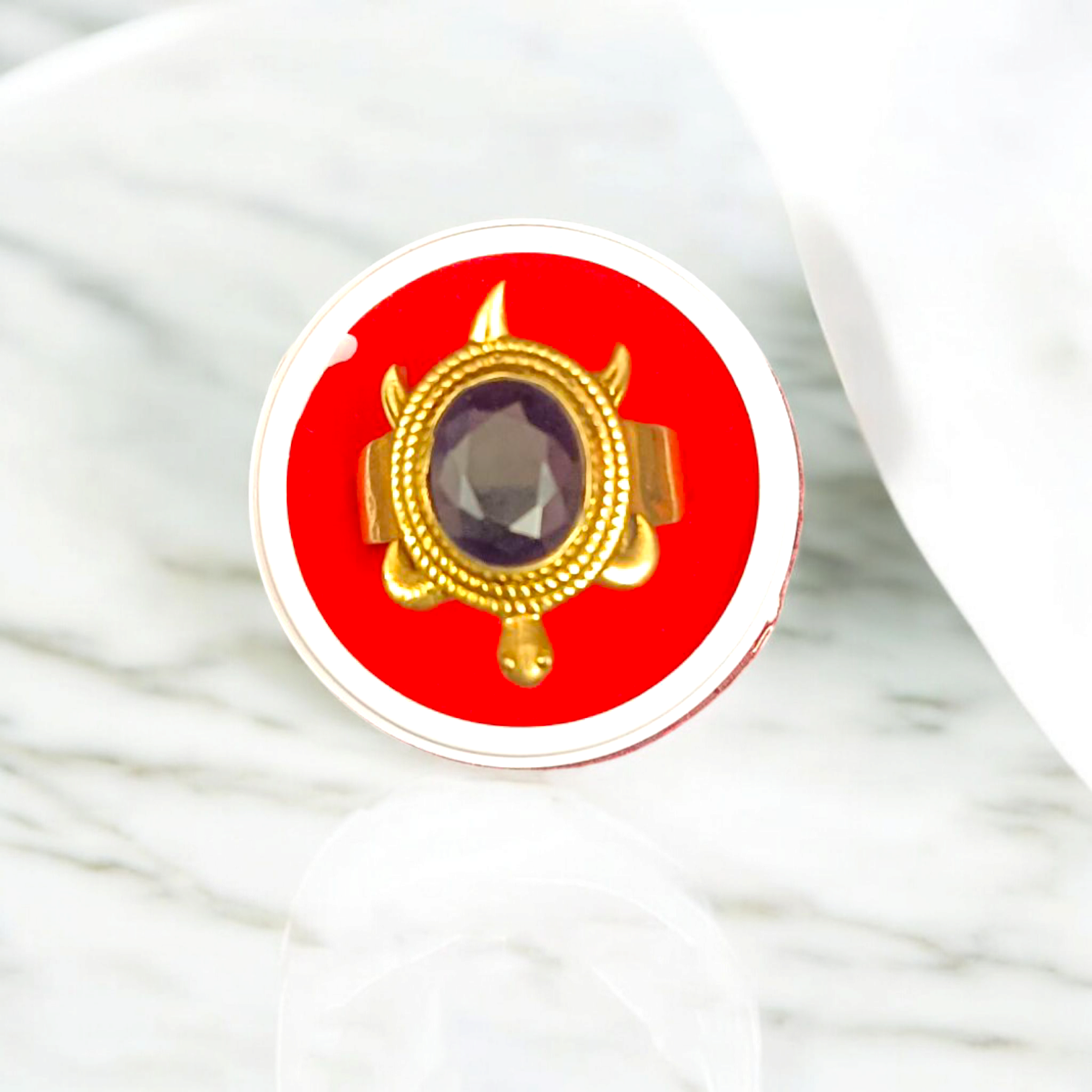 Kachua Neelam Ring - Adjustable Blue Sapphire Gemstone Ring with Kachua Design in Ashtdhatu for Men and Women