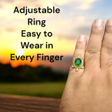 Kachua Panna Ring - Adjustable Emerald Gemstone Ring with Kachua Design in Ashtdhatu for Men and Women