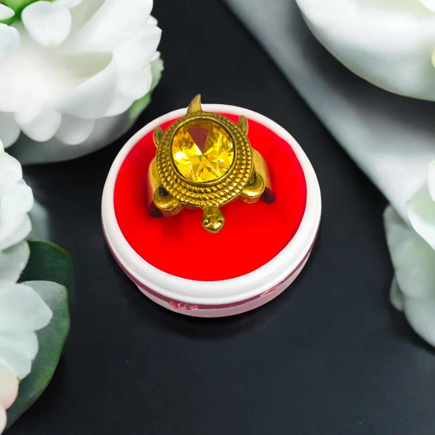 Kachua Pukhraj Ring - Adjustable Yellow Sapphire Gemstone Ring with Kachua Design in Ashtdhatu for Men and Women.