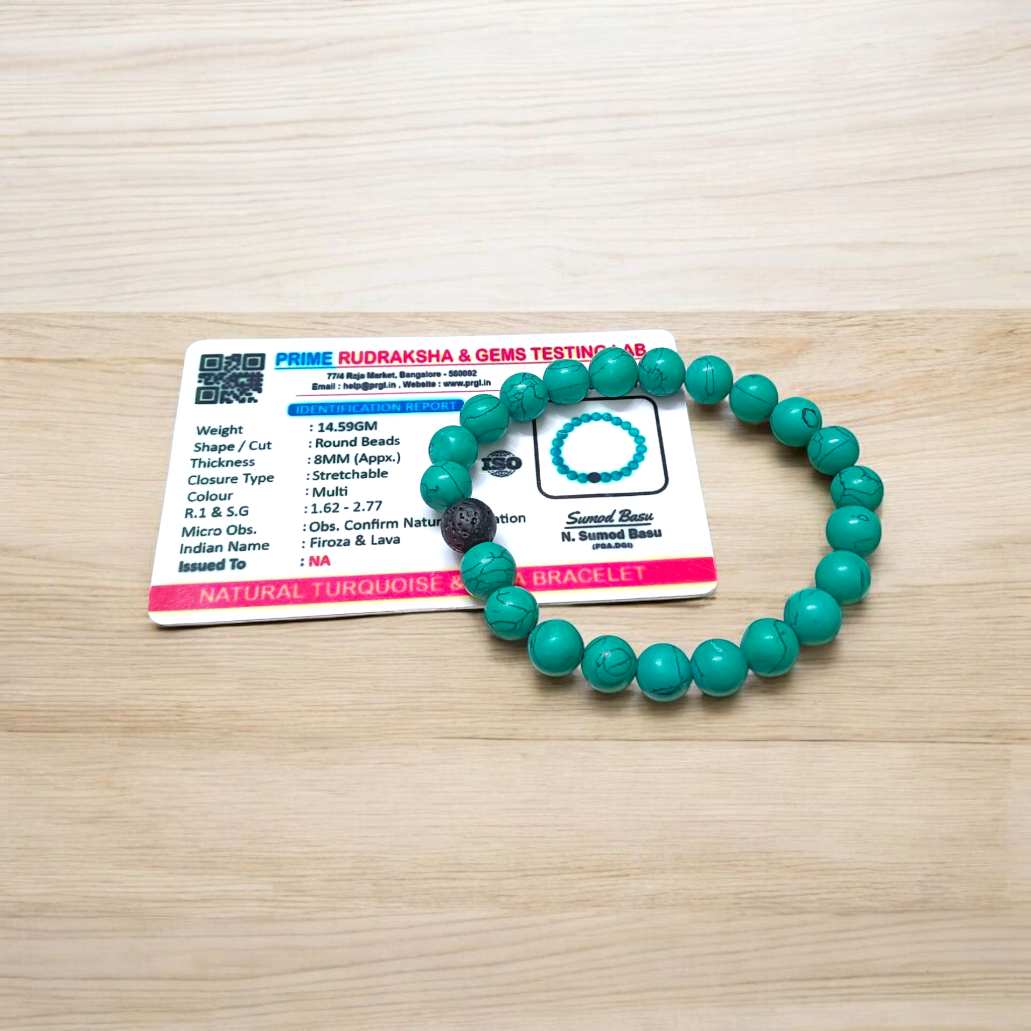 Lab Certified Natural Turquoise and Lava Stone Bracelet with 8mm Beads for Meditation, Healing, and Grounding Energy