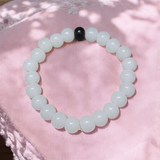 Lab Certified Natural White and Black Agate Bracelet with 8mm Stretchable Beads for Healing, Balance, and Energy Protection