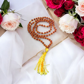 Lab certified 5 Mukhi Rudraksha Mala with 108+1 beads, 4mm size, for meditation, stress relief, and mental clarity