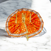 Laddu Gopal dress made from luxurious satin fabric, tailored for Size 3 No. idols, perfect for religious ceremonies and festivals.