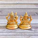 Lakshmi Ganesh Brass Murti for Home Temple, Wealth Prosperity Puja Idol Brass Statue