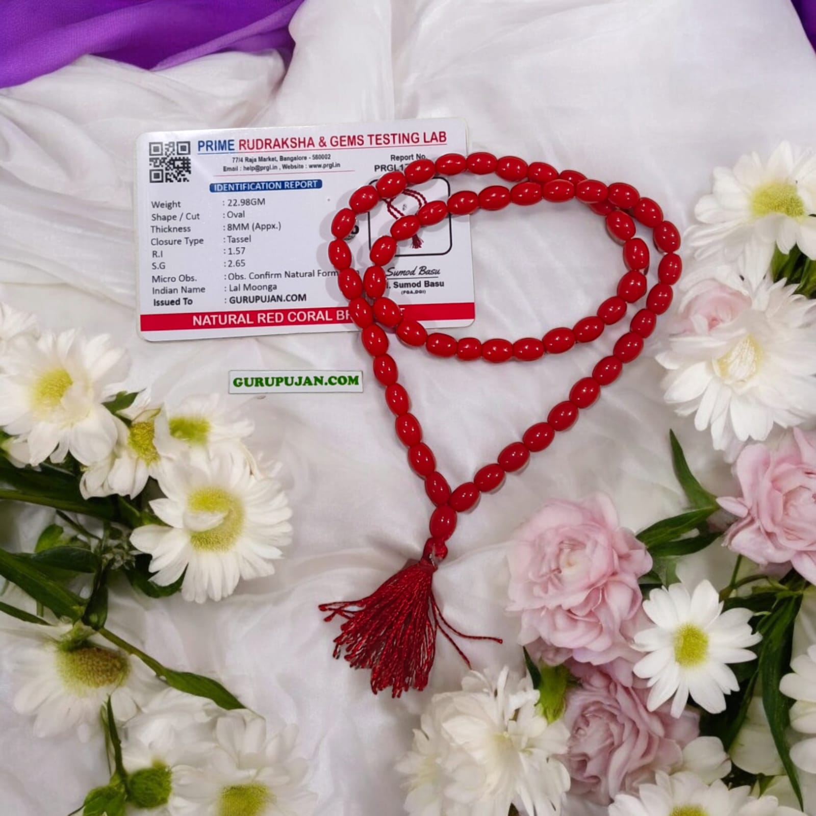 Lal Moonga Mala 54+1 beads made from original Red Coral, lab certified, 8MM beads perfect for chanting mantras and spiritual wear.