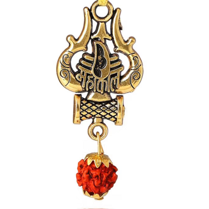 Mahakaal Rudraksha Locket on a gold chain, designed to invoke Lord Shiva’s blessings, provide spiritual protection, and enhance mental peace.