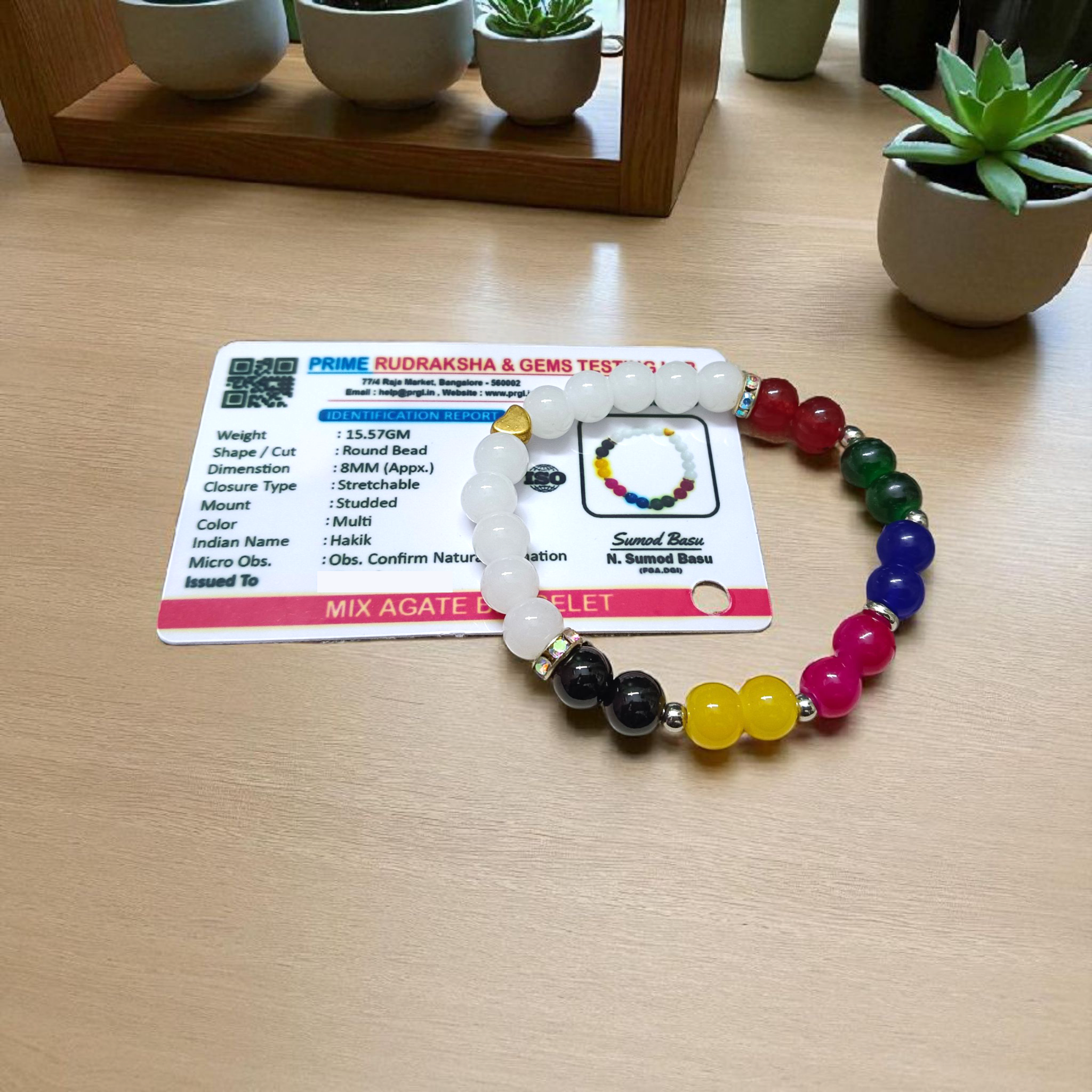 Mix Agate Bracelet with 7 Types of Natural Hakik Stones – 8mm Stretchable Beads, Lab Certified Spiritual and Healing Jewelry