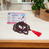 Natural Black Gunja Mala made from premium black Chirmi beads, ideal for protection against evil eye and enhancing power, available in various formats