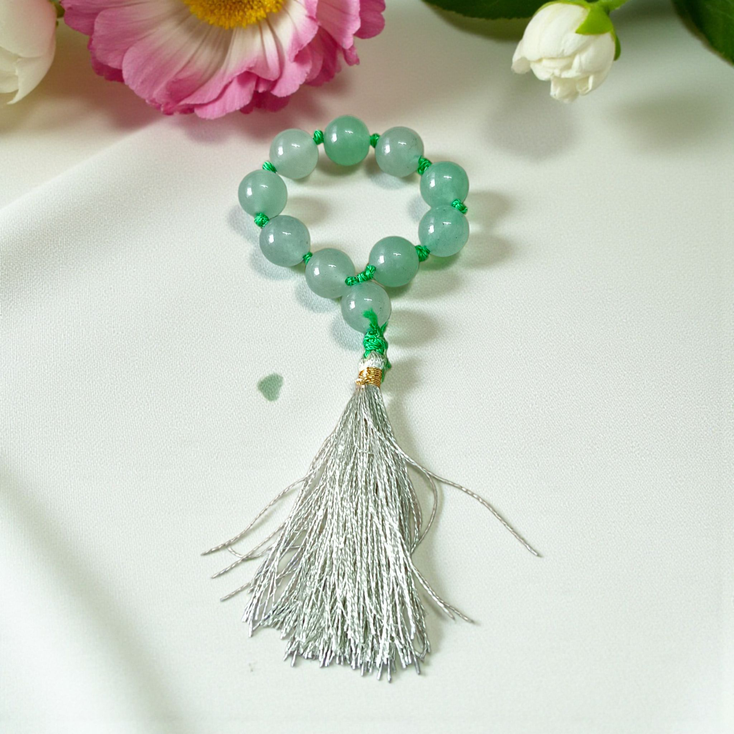 Natural Green Aventurine Finger Mala with 9+1 Beads (8mm) – Lab Certified Margaj Japa Mala for Meditation, Energy Cleansing, and Prosperity