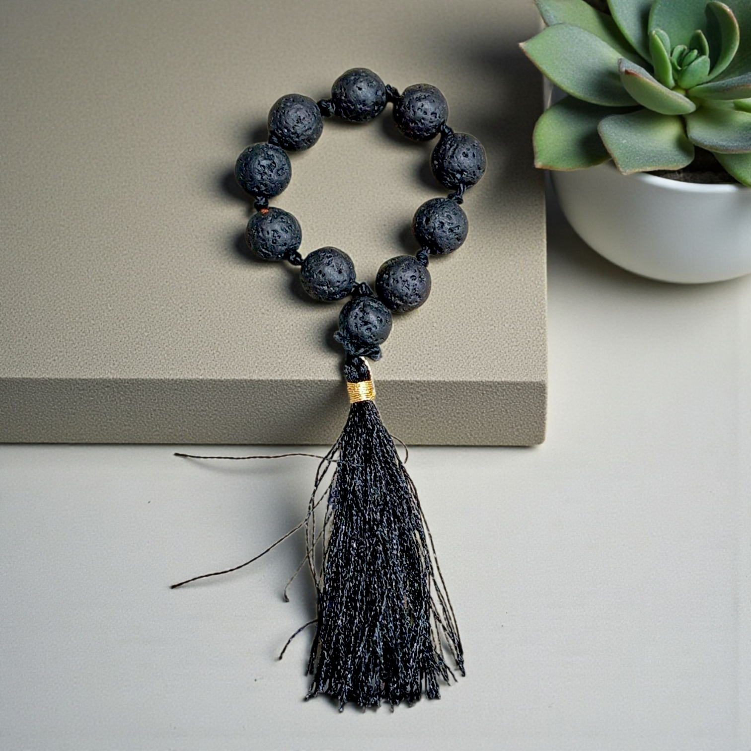 Natural Lava Finger Mala with 9+1 Beads (8mm), Lab Certified, for Meditation and Healing – Gurupujan