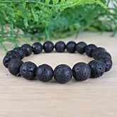Natural Lava Stone Bracelet with 8MM lab-certified beads, stretchable design for grounding, calming, and aromatherapy benefits.