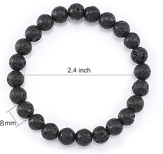 Natural Lava Stone Bracelet with 8MM lab-certified beads, stretchable design for grounding, calming, and aromatherapy benefits.