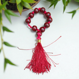 Natural Red Sandalwood Finger Mala featuring 9+1 smooth 8mm Lal Chandan beads, lab-certified mala used for meditation, prayer, and spiritual purity