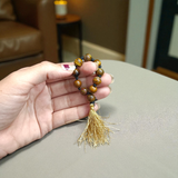 Natural Tiger Eye Finger Mala with 9+1 smooth 8mm golden-brown beads, lab-certified gemstone mala used for meditation, healing, and protection