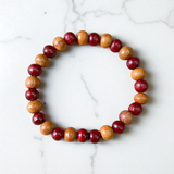 Natural White & Red Sandalwood Bracelet with 8mm stretchable beads, lab certified for meditation and healing